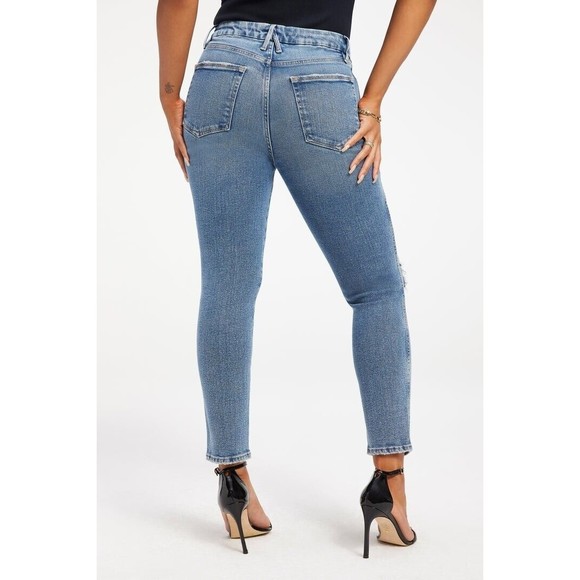 Good American Good Curve Skinny Crop Denim Jeans Blue High Waist Distressed New - Picture 8 of 9